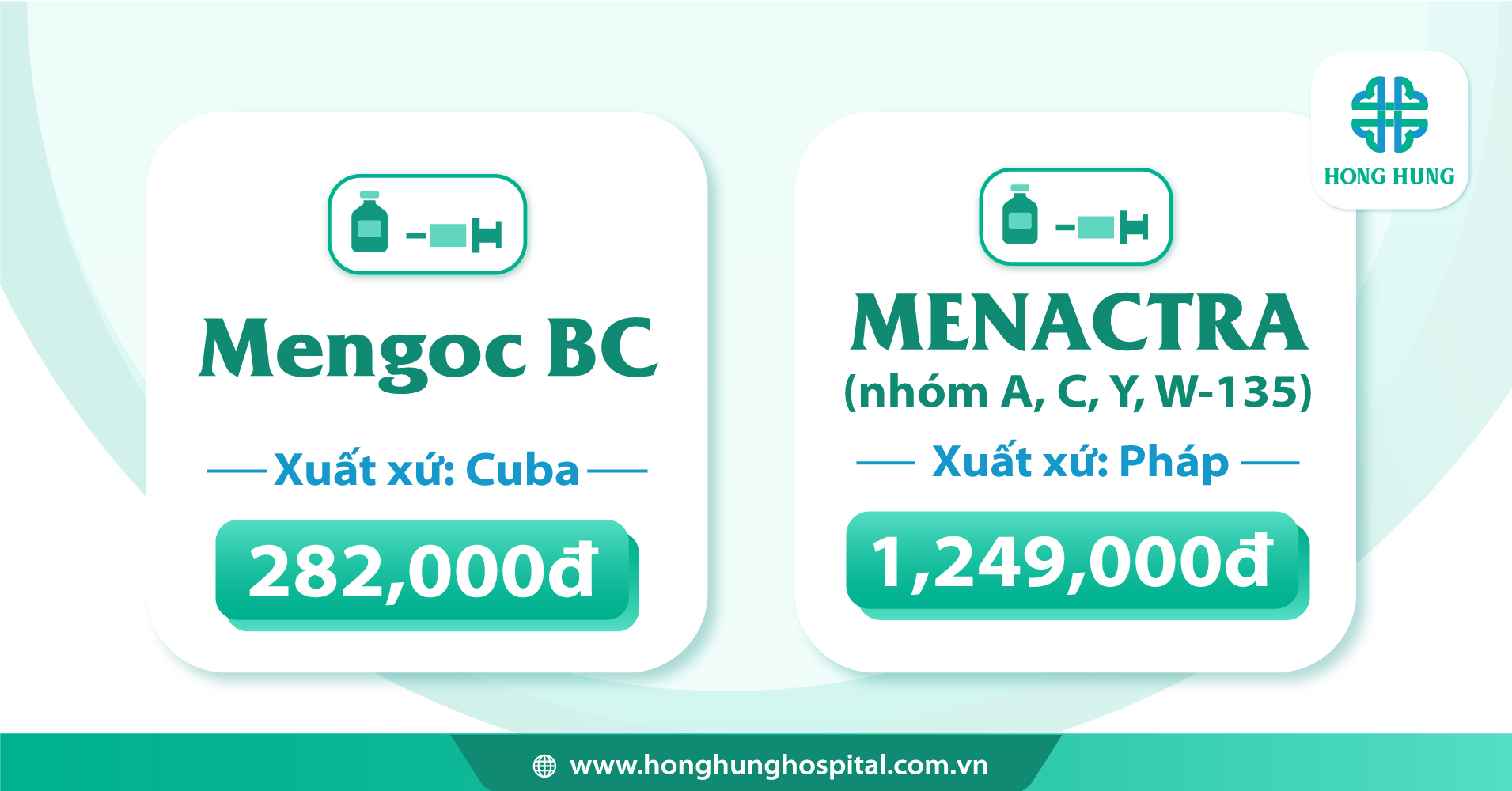 2 loại vắc-xin viêm não mô cầu Mengoc BC & Menactra.